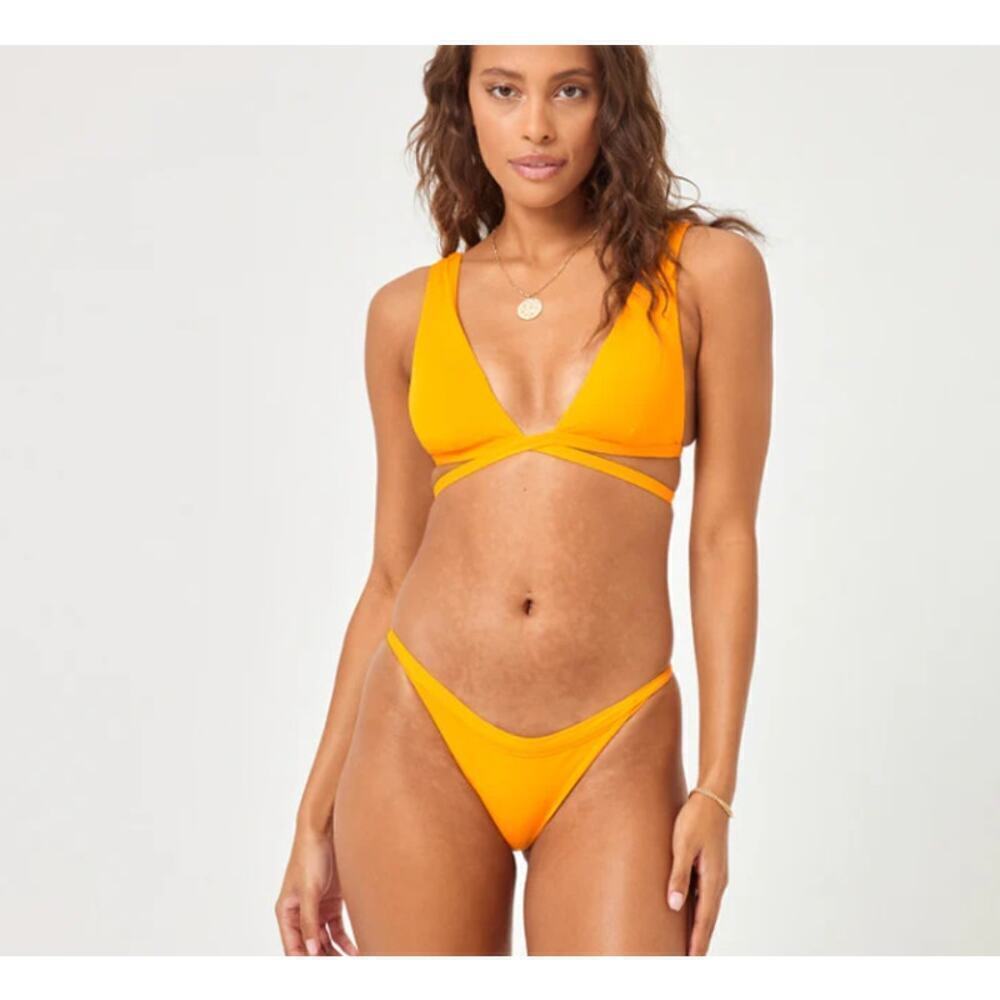 L*Space Camdyn Bikini Bottoms High Cut Bitsy Mango Size Large NEW